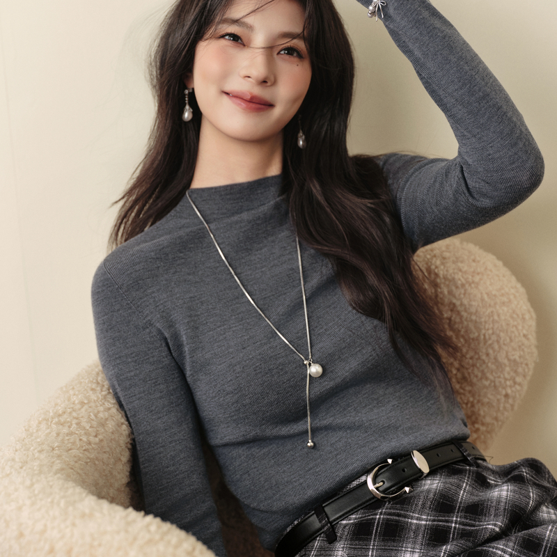 诗凡黎半高领扬子纱羊毛基础打底针织衫内搭修身上衣女7G8432711
