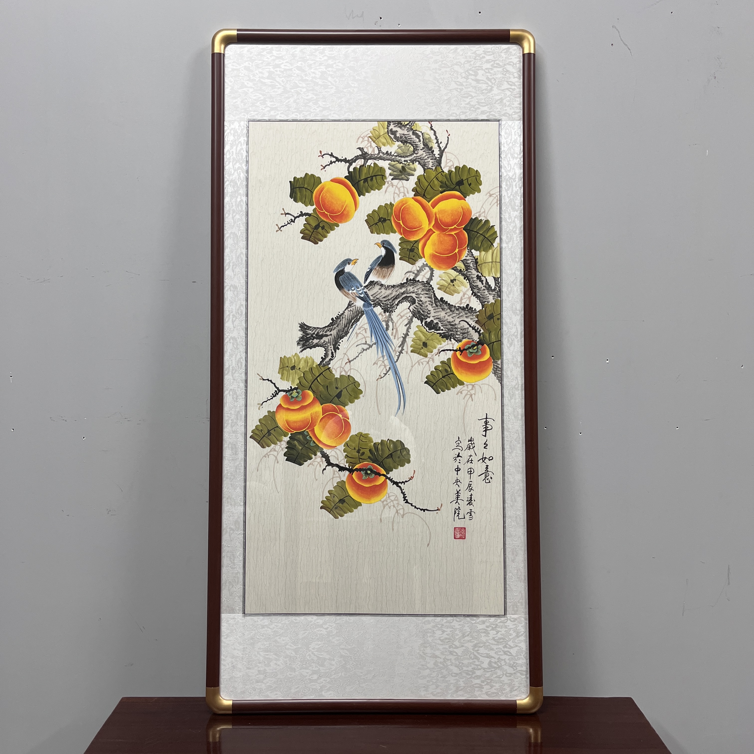 纯手绘事事如意130*62竖幅国画玄关挂画装裱带框