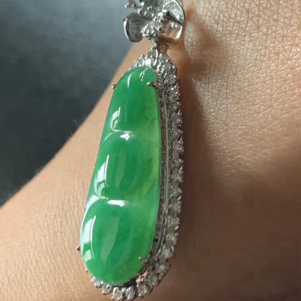 折后福豆 小包容 缅甸A货翡翠18K金南非钻石 43.6-16-9/28.5-12-3