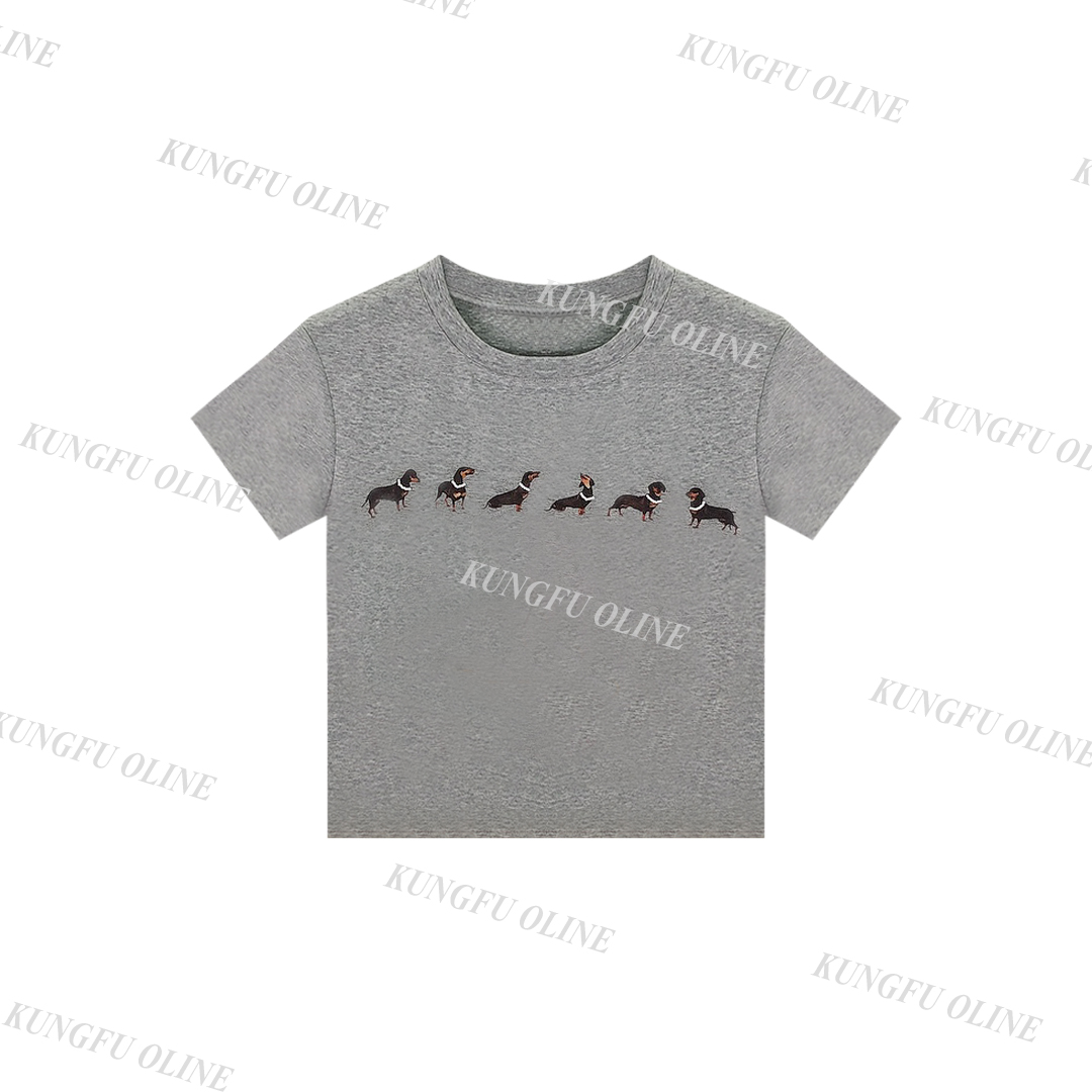 【桃桃】【腊肠小狗】现现T0830流行印花圆领短袖T恤潮流休闲上衣