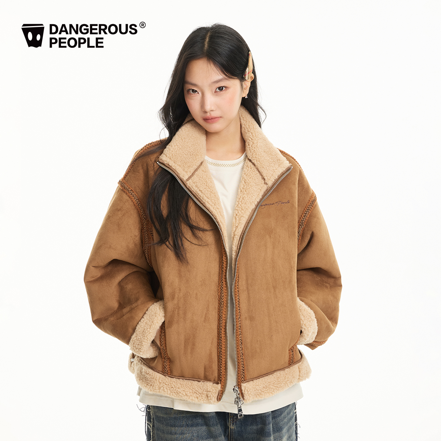 Dangerouspeople薛之谦dsp仿麂皮织带刺绣高级感皮毛一体厚外套
