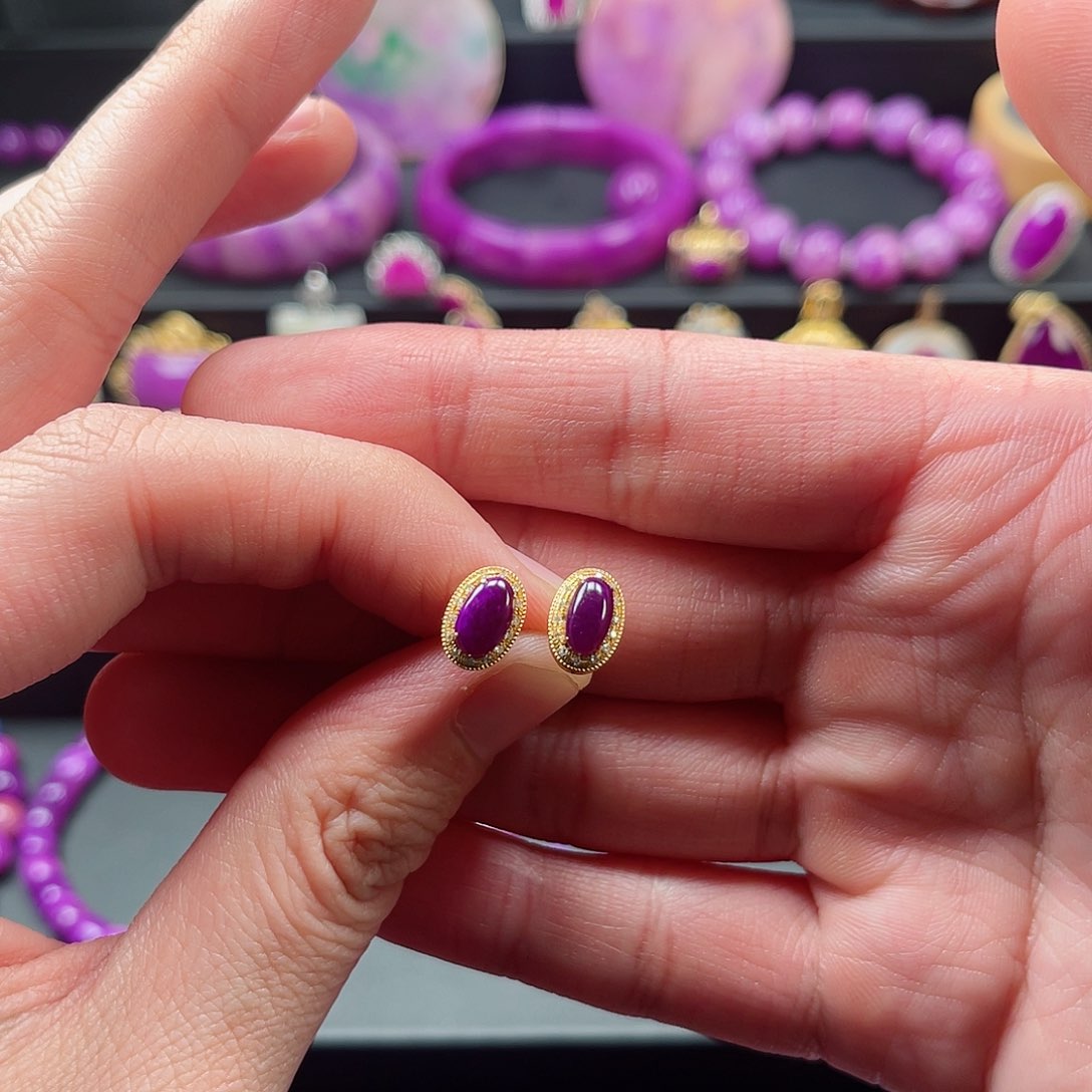 苏纪石（舒俱来）耳钉18K金镶嵌橘*