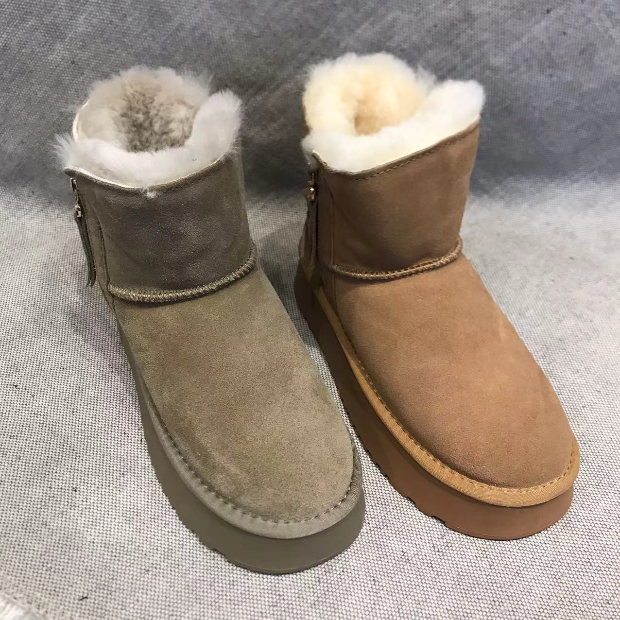 雪地靴拉链时尚雪地靴保暖冬季棉鞋短筒短靴休闲时尚