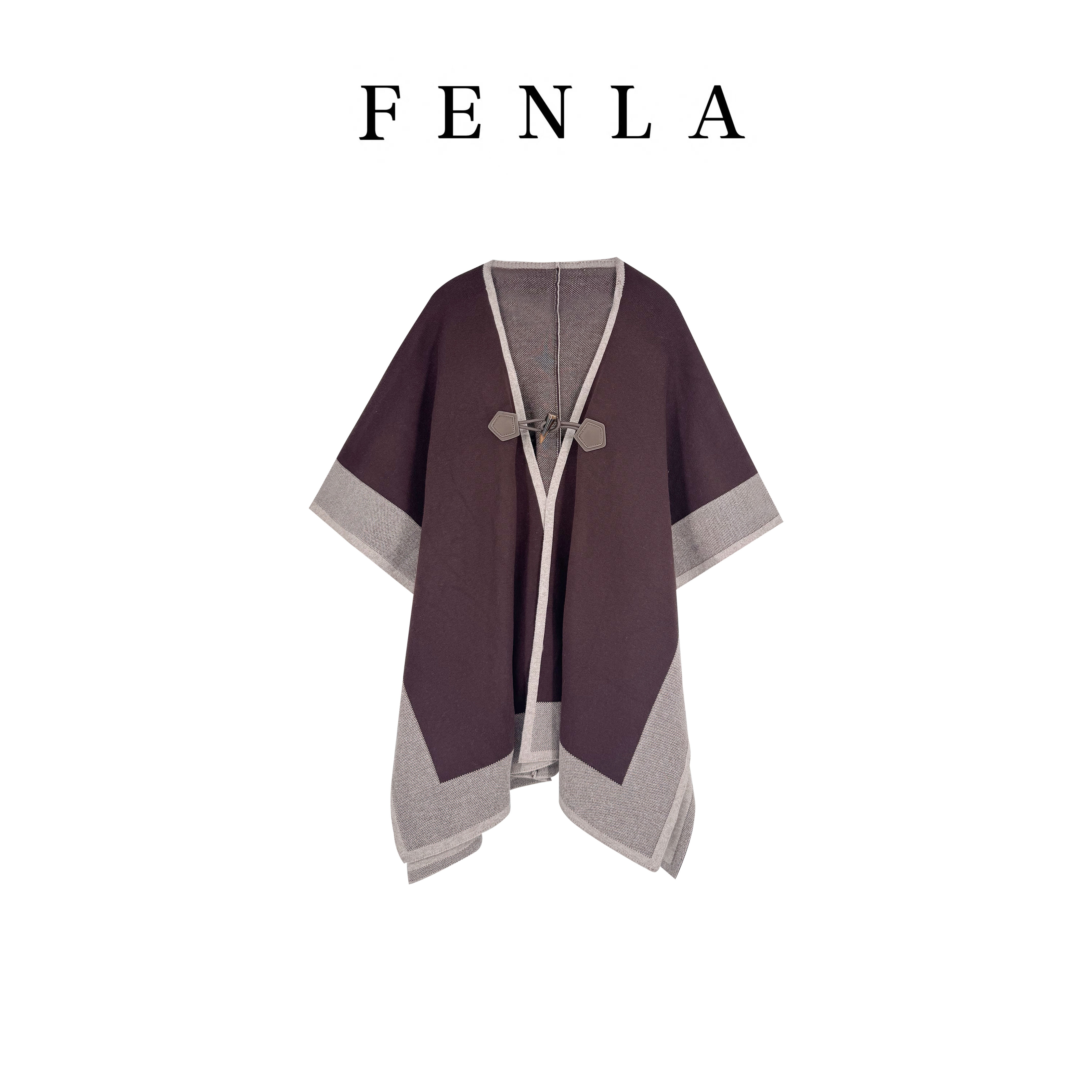 【惠姐私服】拼色保暖针织斗篷披肩韩系宽松百搭外搭披风上衣 85537