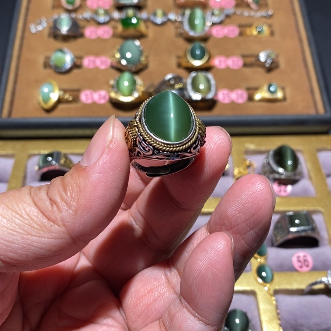 和田玉（碧玉）戒指银S925镶嵌