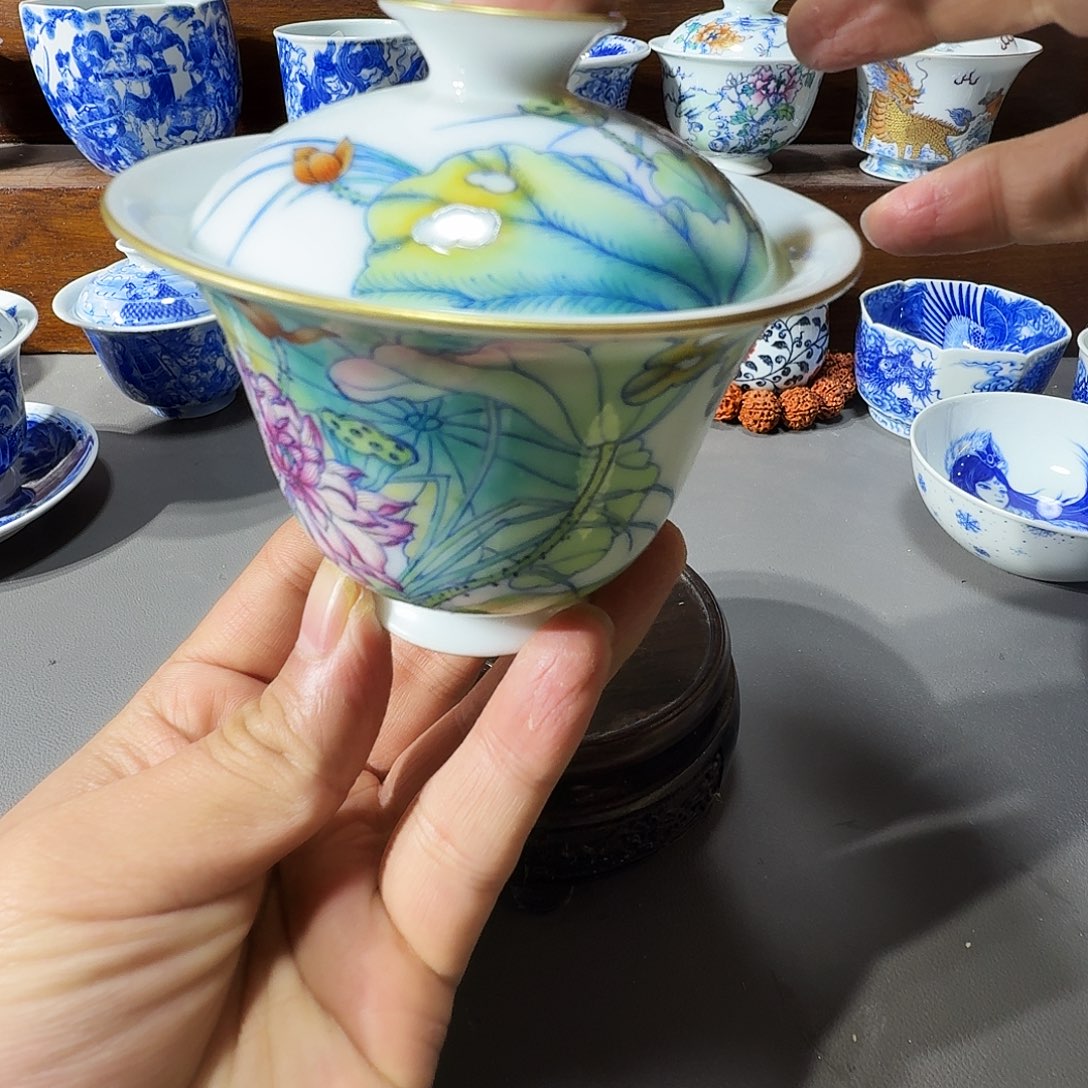 泥塑盖碗手工手绘