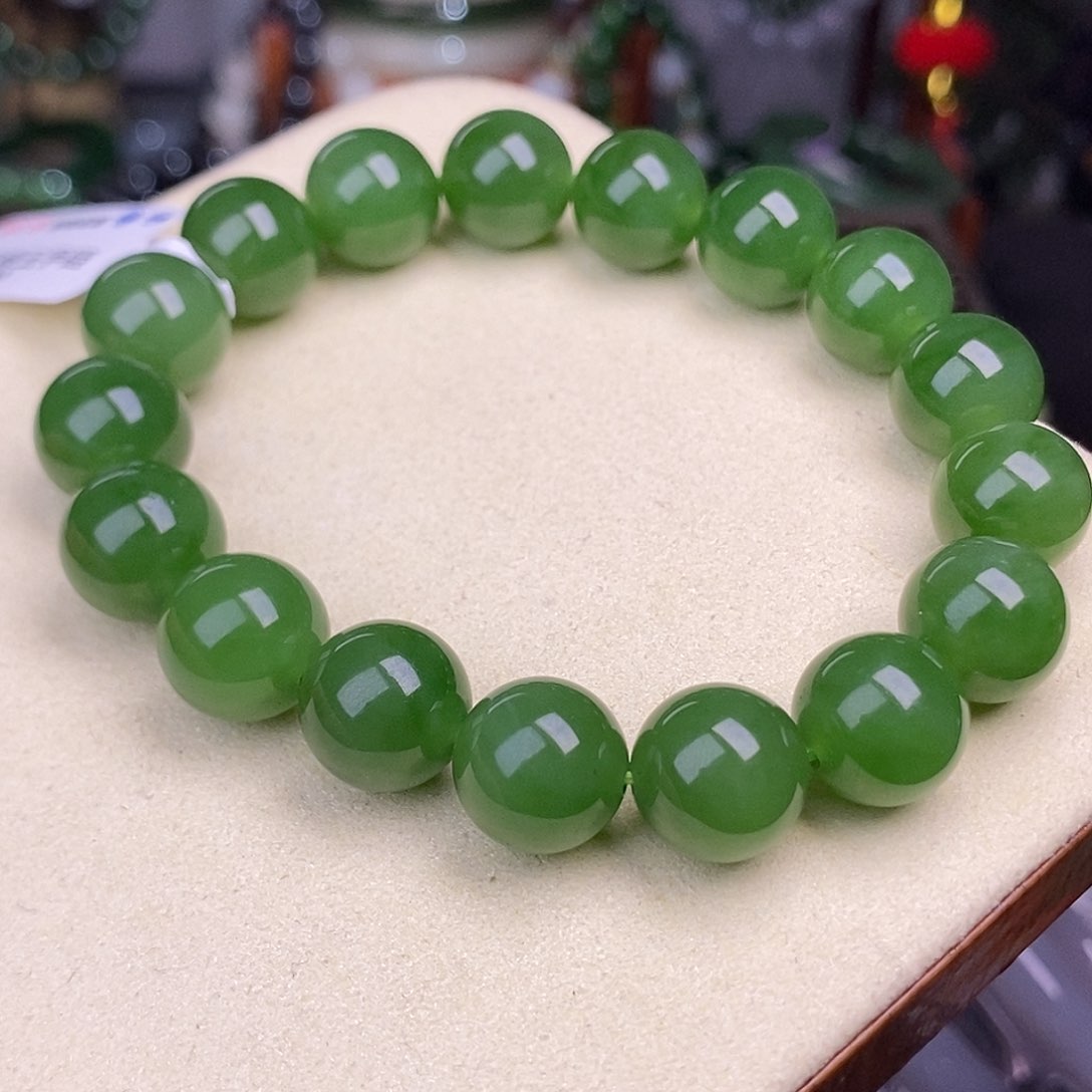 和田玉碧玉老矿料阳绿手串12mm未镶嵌