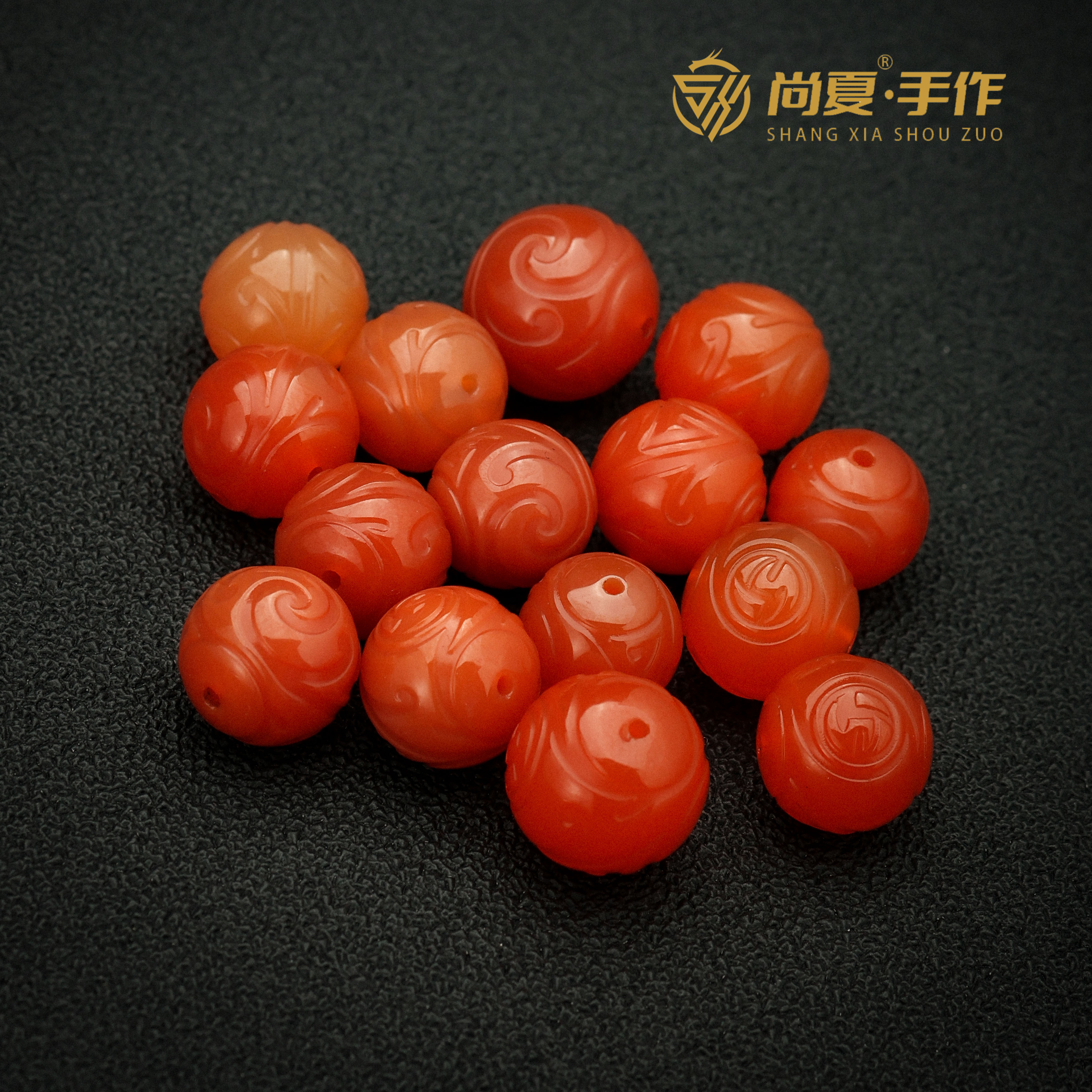 尚夏【赤系列】川料原矿南红博古圆珠