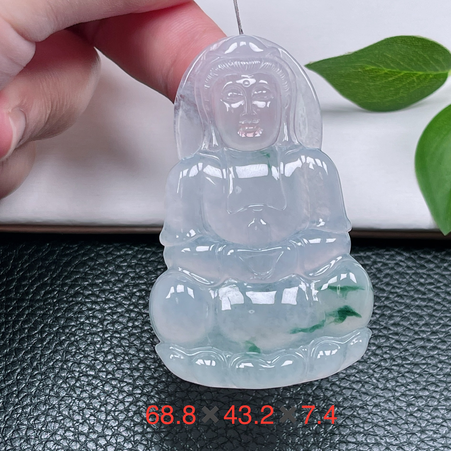 天然缅甸翡翠A货～冰种飘绿玉观音菩萨吊坠大件厚装冰润观音挂件X