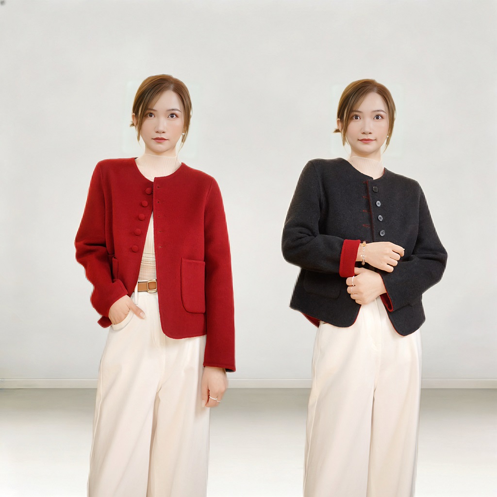 [皓月专属]双面穿羊绒大衣高端气质修身时尚双面轻奢羊毛外套。