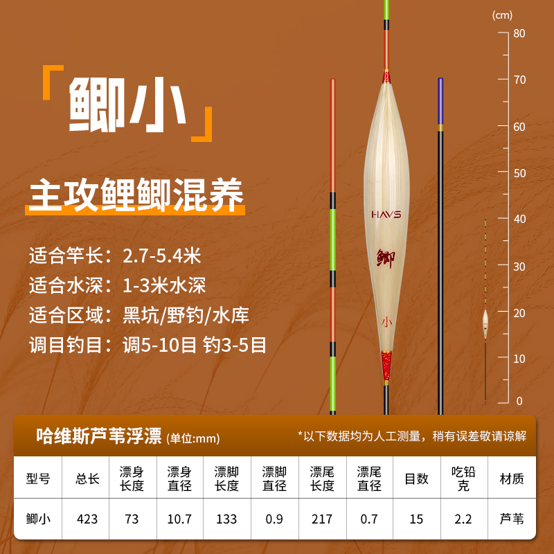 哈维斯高灵敏纯手工带壳芦苇大师精作浮漂适用于鲫鱼浮漂