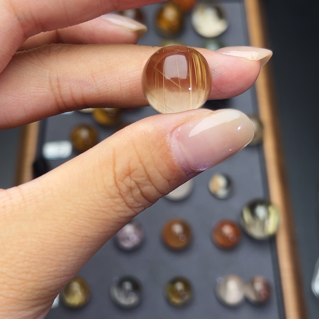 水晶珠宝半成品未镶嵌金发晶全透14.1m 不退换