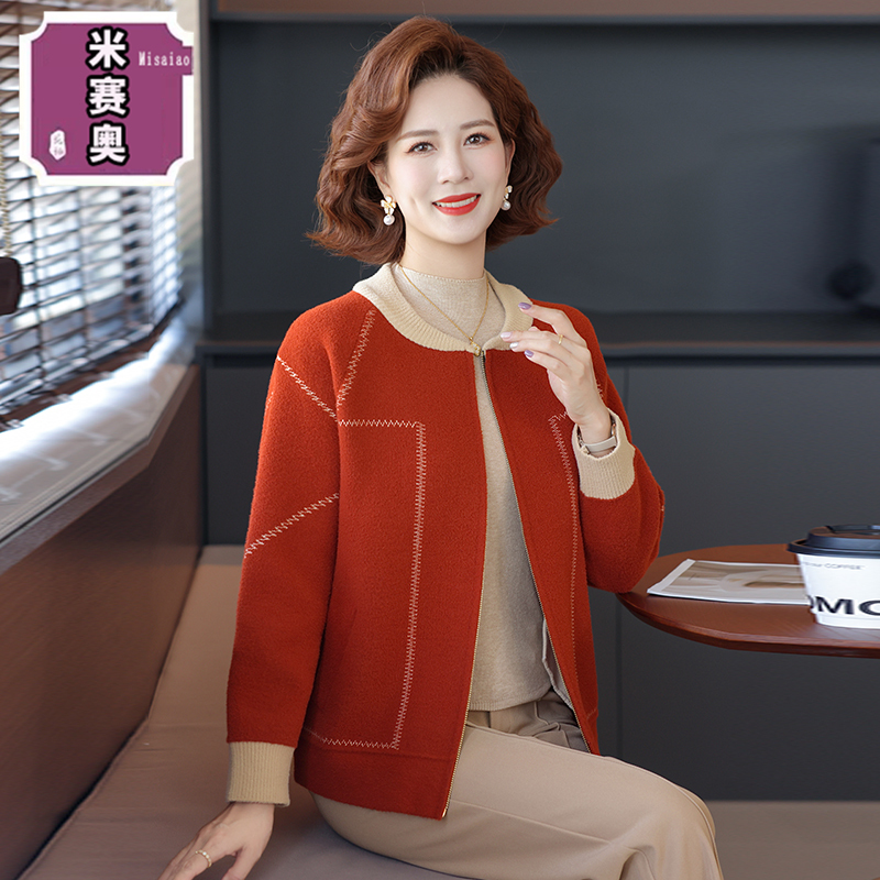 中年女装秋季新款棒球领休闲外搭开衫妈妈春秋款大码宽松长袖外套