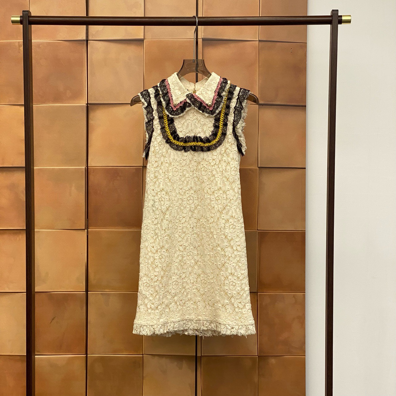 99新 GUCCI/古驰 Gucci 米白色娃娃领蕾丝连衣裙/38码/99新/30575