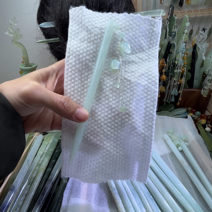蛇纹石玉发饰未镶嵌长度16.8