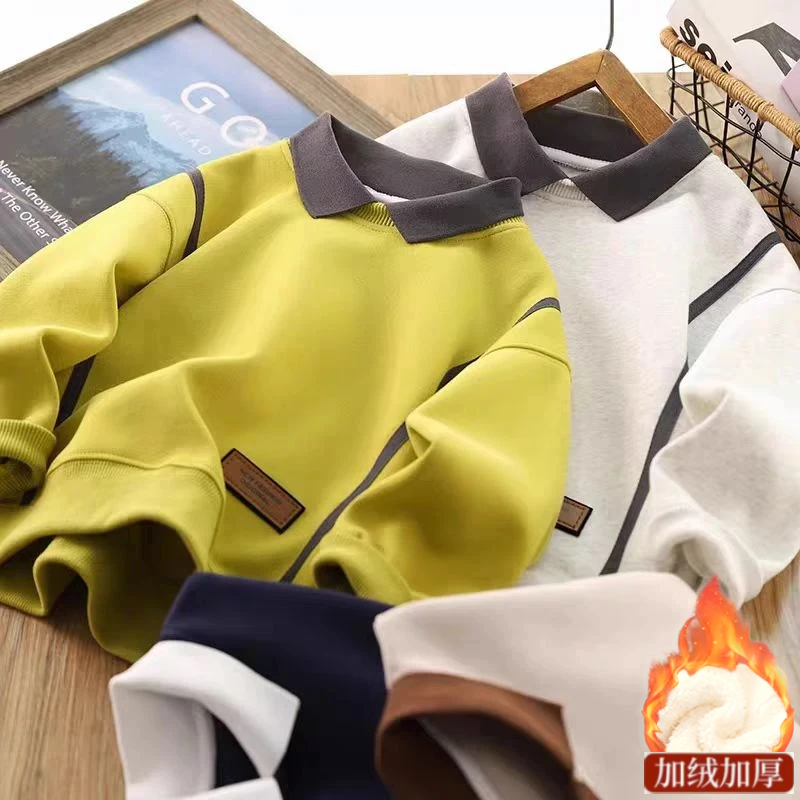 现货~清！清！清！【加绒】男童Polo领卫衣中大童韩版翻领卫衣00321