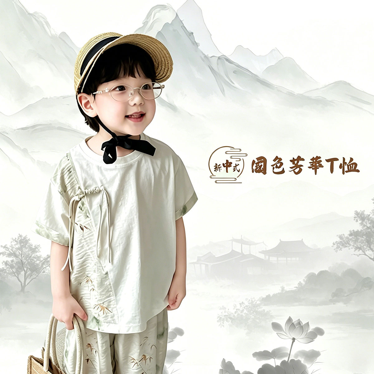 阿小轩【国色芳华】夏季男童新中式印花T恤