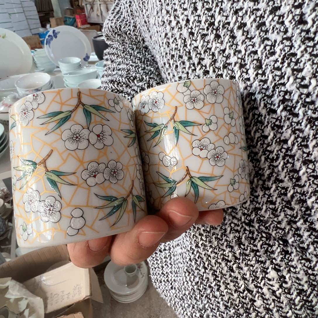 瓷景德镇高温陶瓷梅杯2个