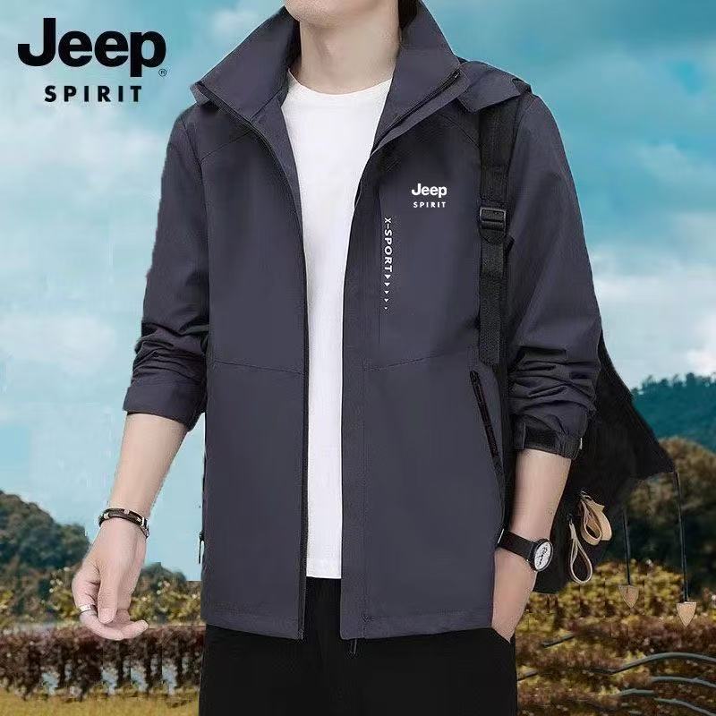 JEEPSPIRIT男士春秋登山冲锋衣薄款可脱卸帽夹克运动户外休闲外套