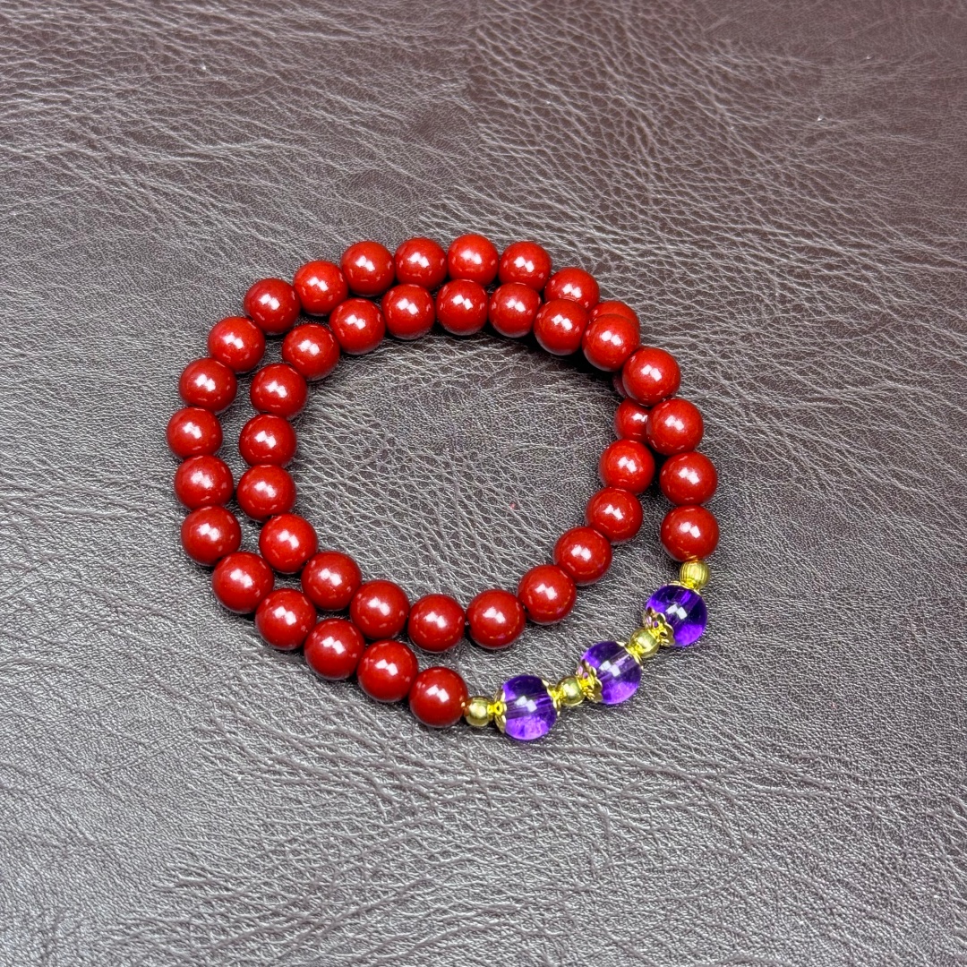 含辰砂工艺品S1326朱砂+紫水双圈精美手串无礼盒1