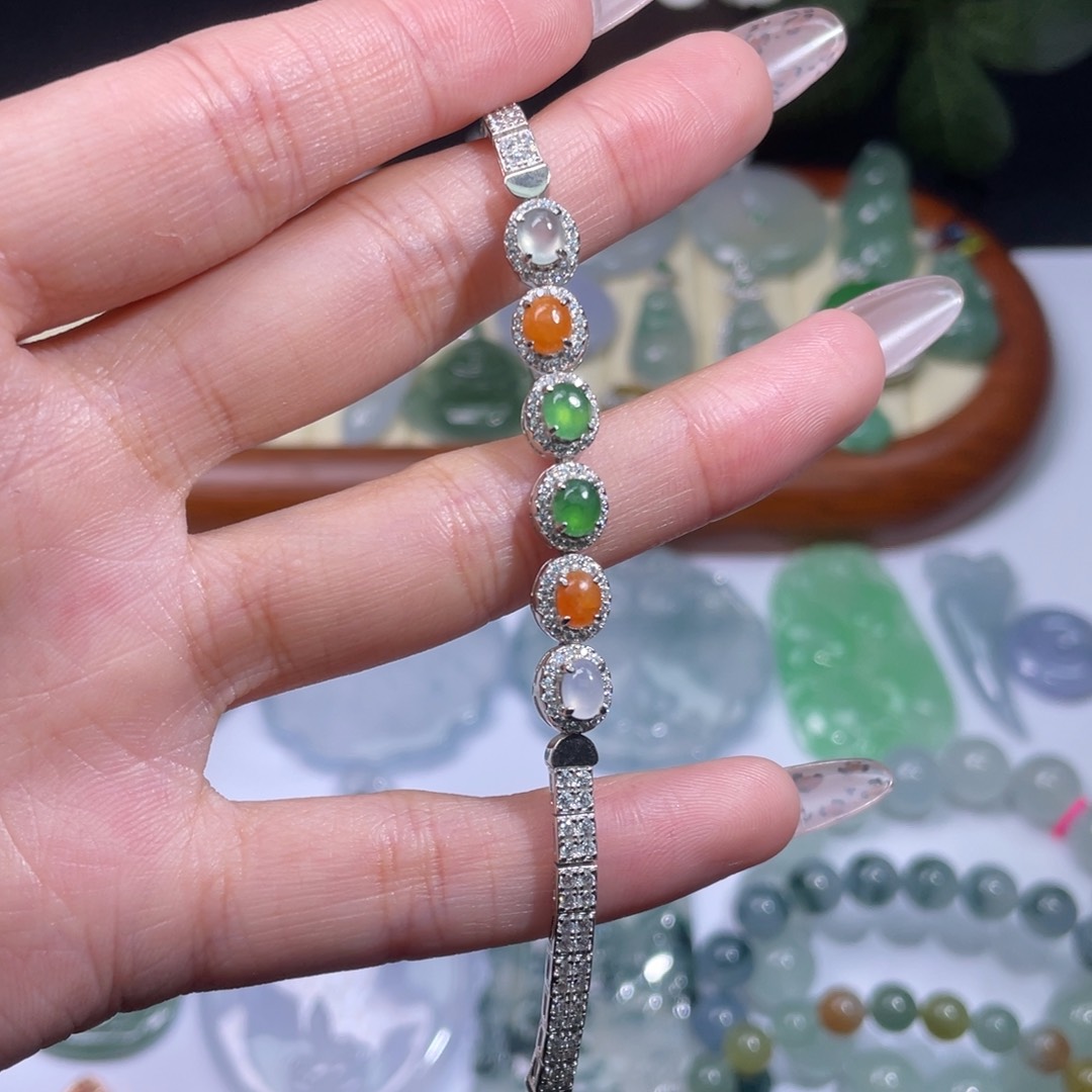 翡翠手链银S925镶嵌手链