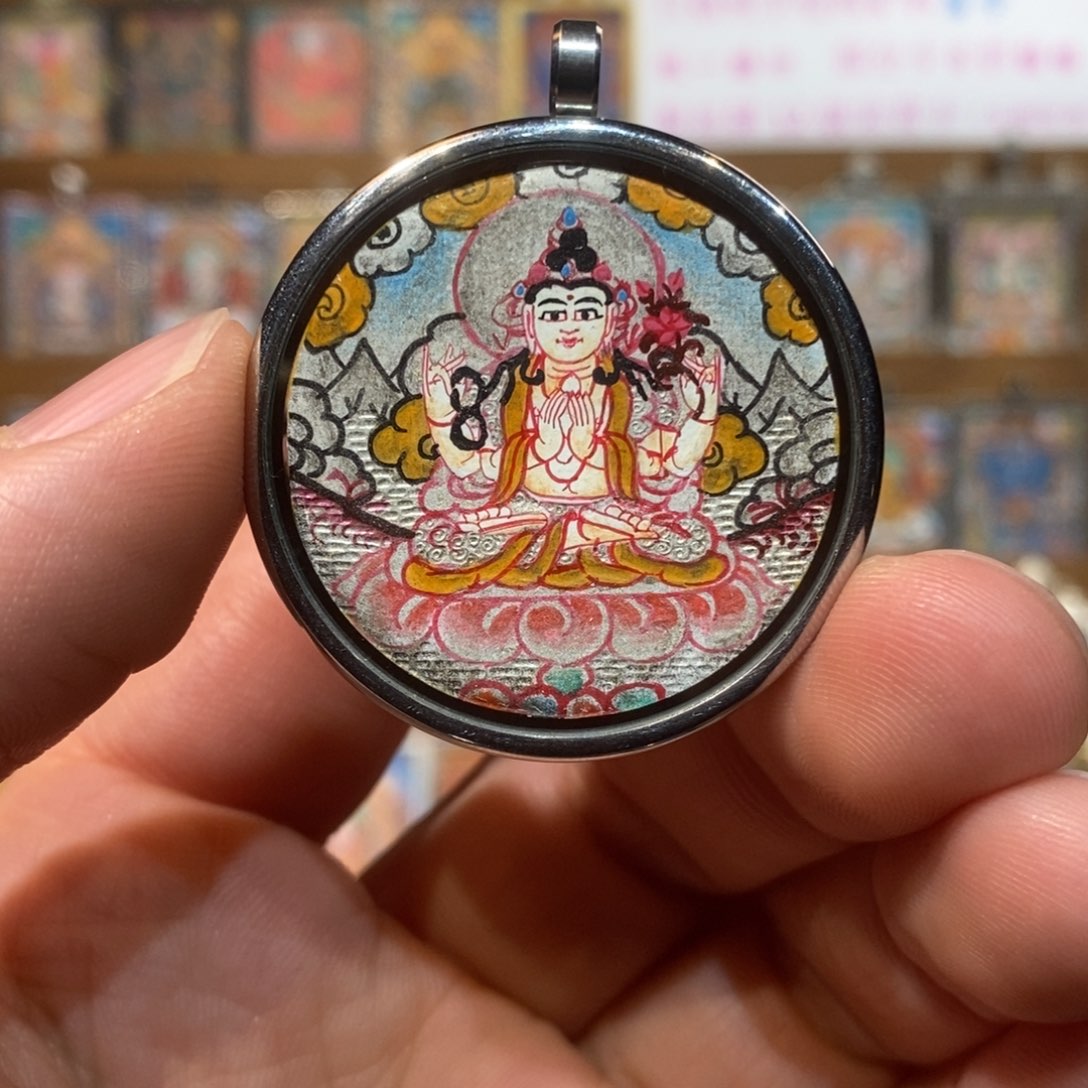 吊坠开播特惠纯手绘四臂唐卡