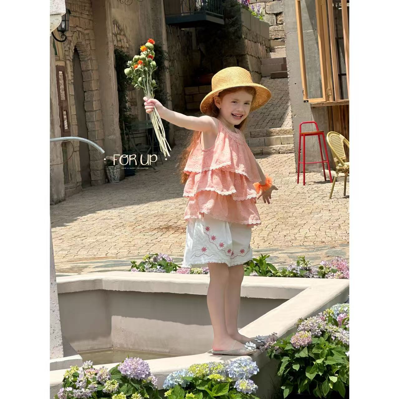 【现货】252-FU-85181多色[FOR UP]法式花朵刺绣花边纯色短裤