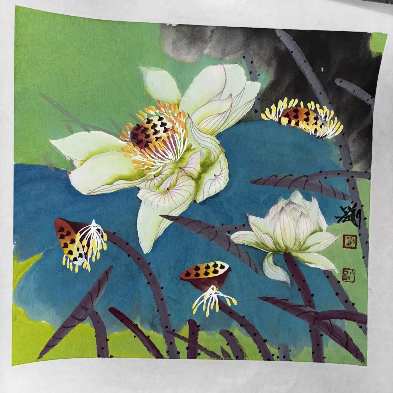 刘小刚  4重彩花鸟画   一平尺 已托底   宣纸本