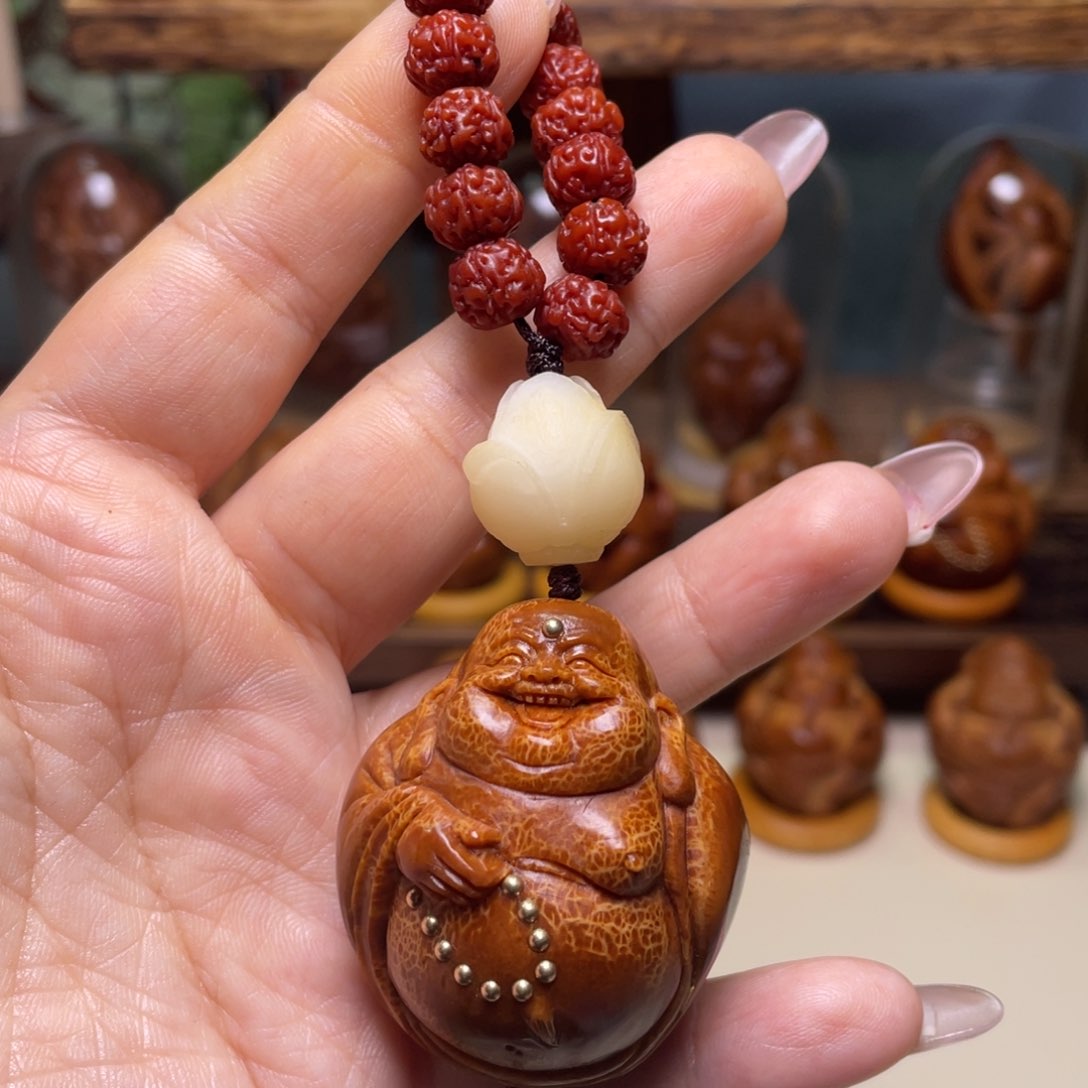 佛螺菩提吊坠镶嵌弥勒手把