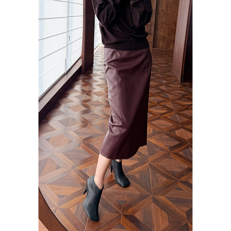 HERLAND她地【酒渍樱桃】高腰极简风半身裙休闲风女士外穿厚款长裙