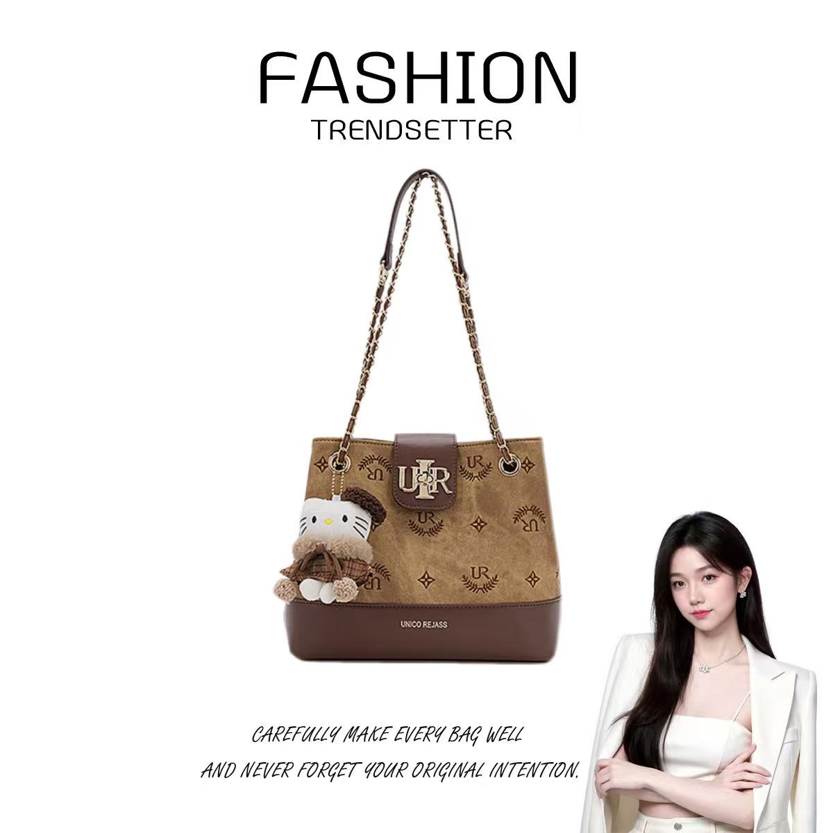 【糖糖严选】【卡布奇诺】 女士大容量通勤单肩腋下链条包-8255