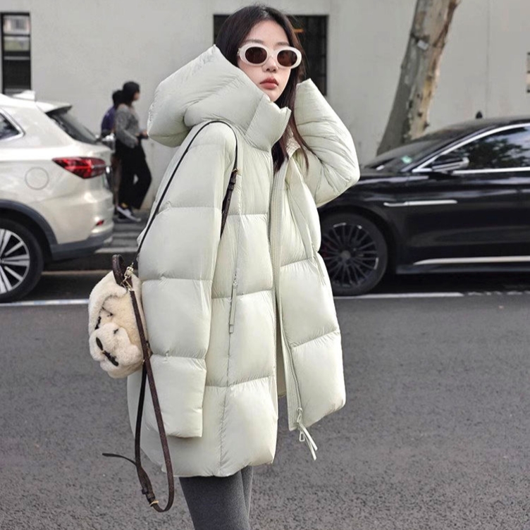 贝贝款超软泡芙中长款棉服女2025年冬季新款ins连帽加厚外套