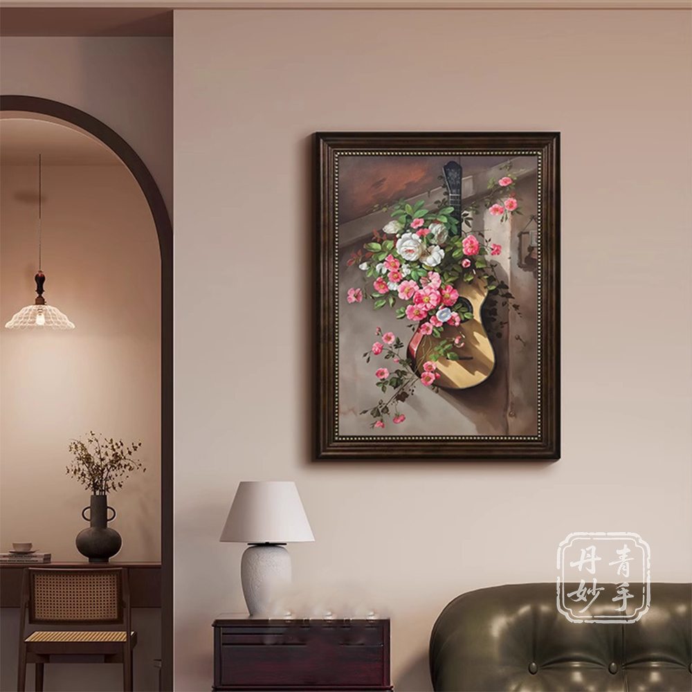 【欧框】蔷薇韵语美式玄关装饰画卧室斗柜挂画中古风餐厅复古壁画