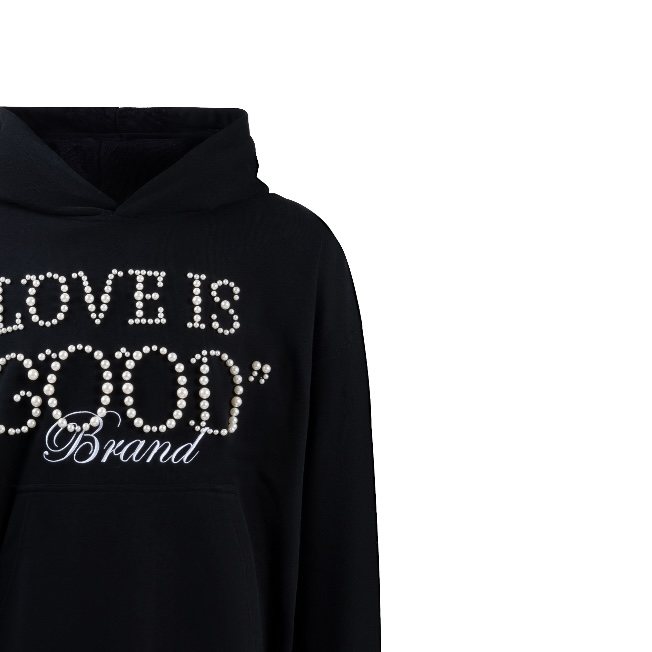 34号-GDGOODLove is good珍珠标语连帽套头卫衣-黑色good卫衣