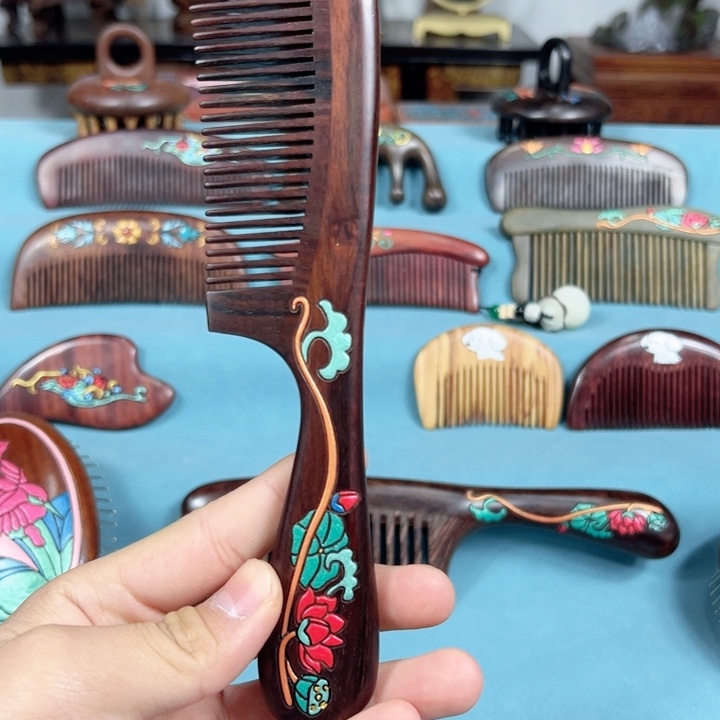 稳定木非遗丹青大红酸枝木梳