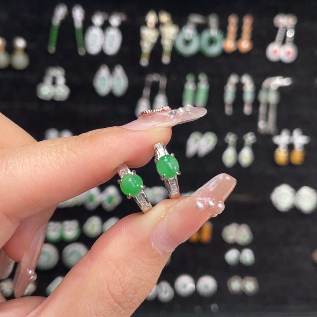 翡翠银S925镶嵌耳饰