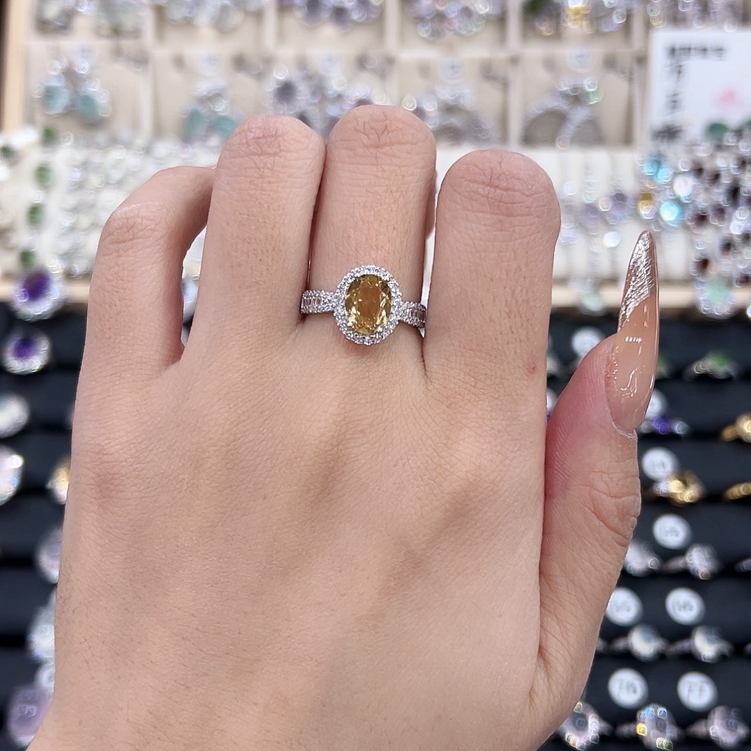 黄晶戒指银S925镶嵌