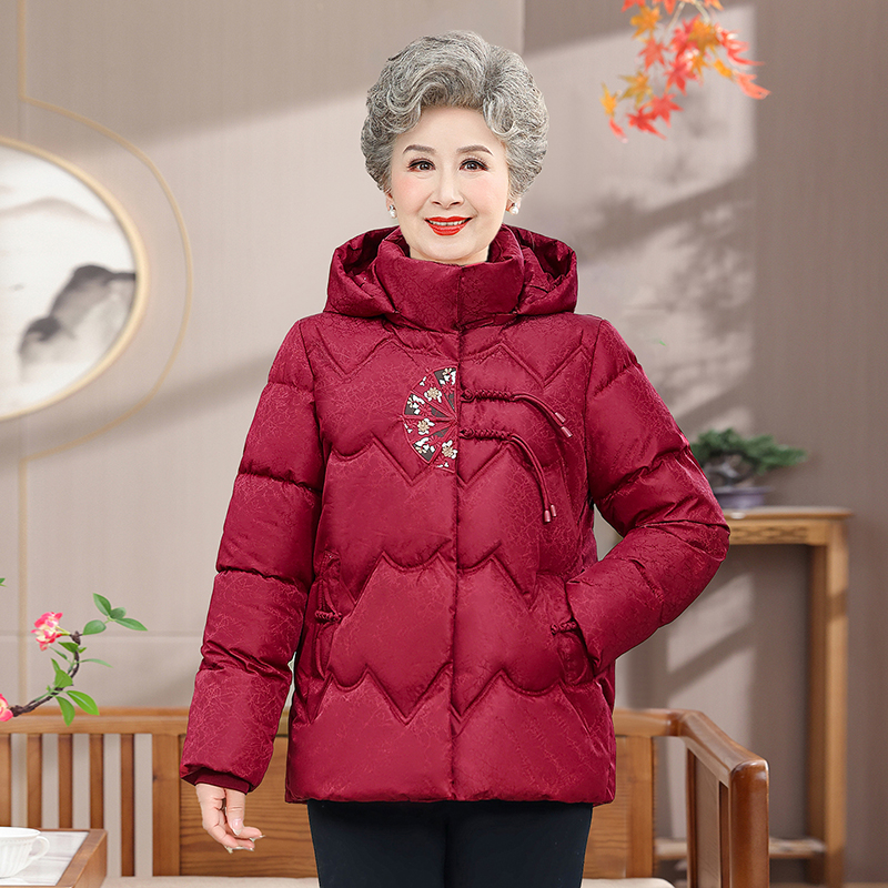 老太太冬季唐装棉衣奶奶立领连帽加绒棉服女70岁妈妈加厚保暖棉袄