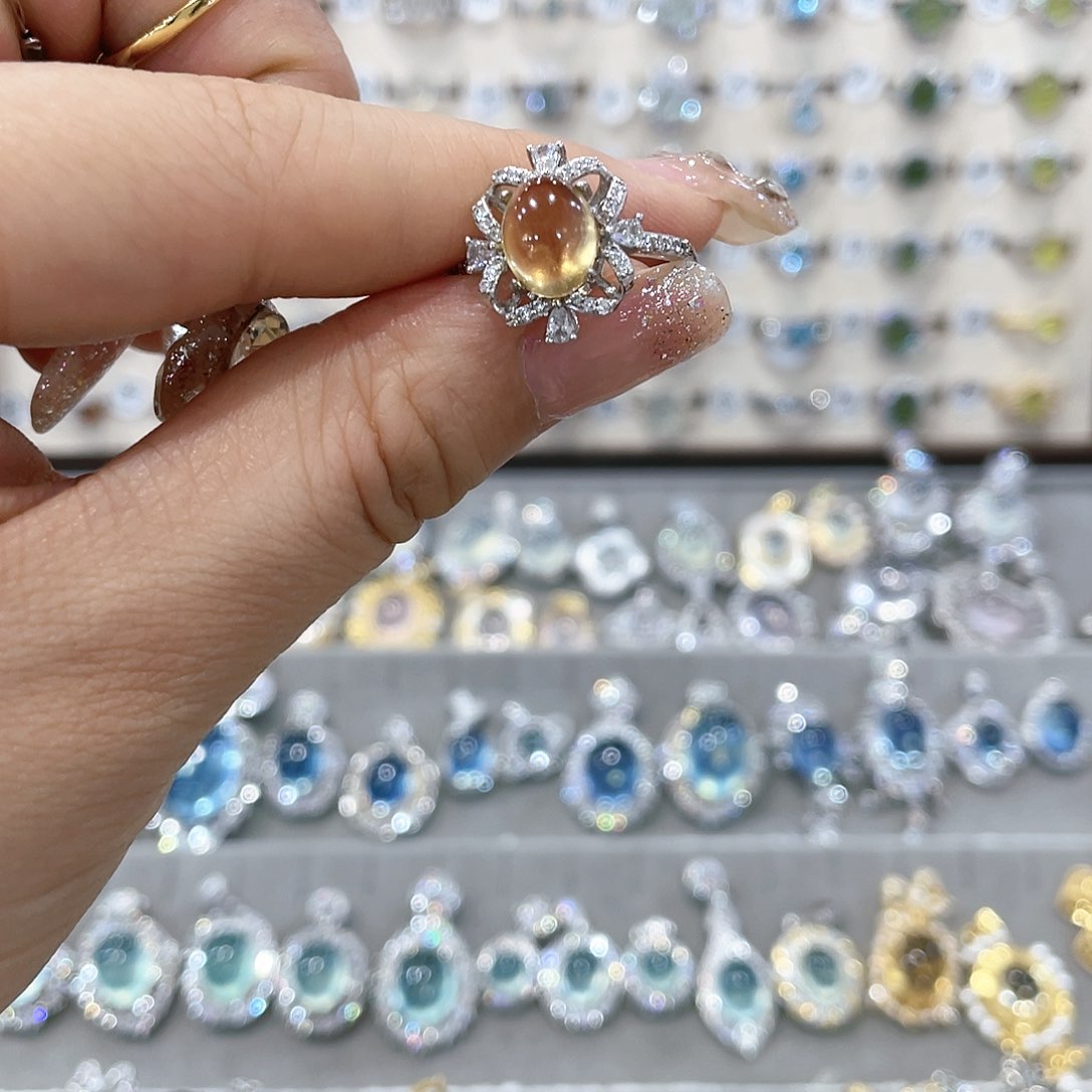 蛇纹石玉戒指银S925镶嵌