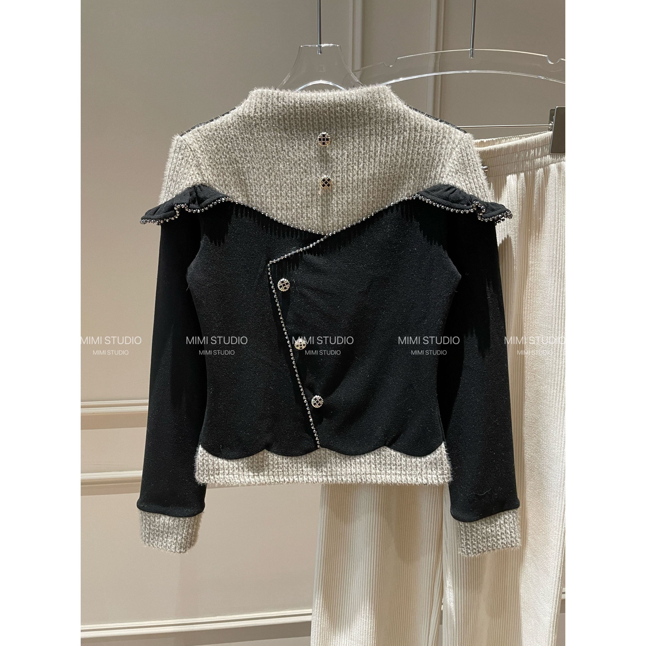 2025冬季新款 半高领拼接设计气质长袖女显瘦百搭上衣1371