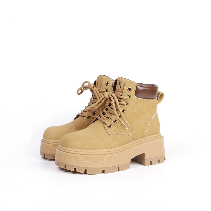 MT6089复古马丁靴修面皮厚底秋冬女士真皮大黄靴防滑