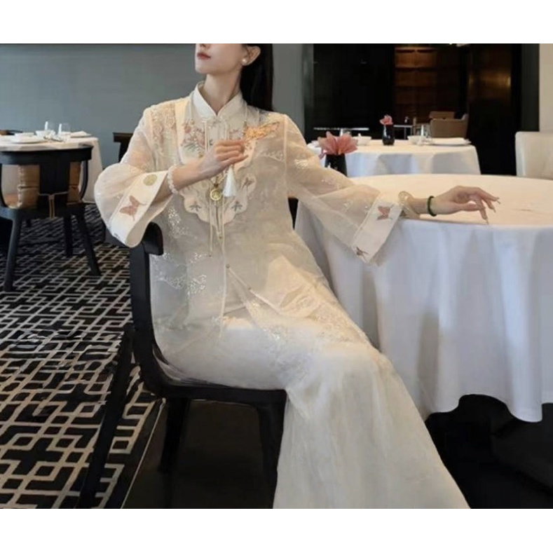 【花绫羽】原创国风重工套装 缎面绣花外套吊带+半裙套装；