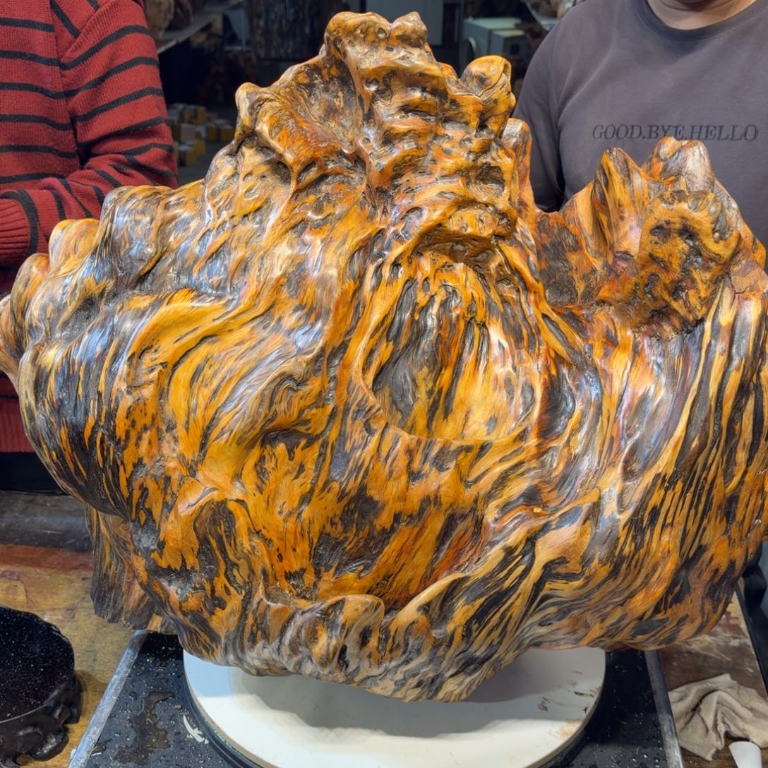 独***狼木王一刀琥珀木摆件153