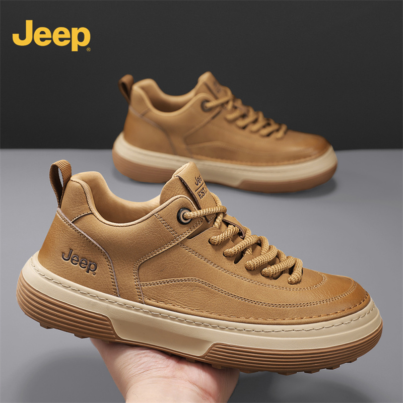 Jeep吉普男鞋2025新款百搭厚底板鞋男简约休闲皮鞋潮流运动鞋优享