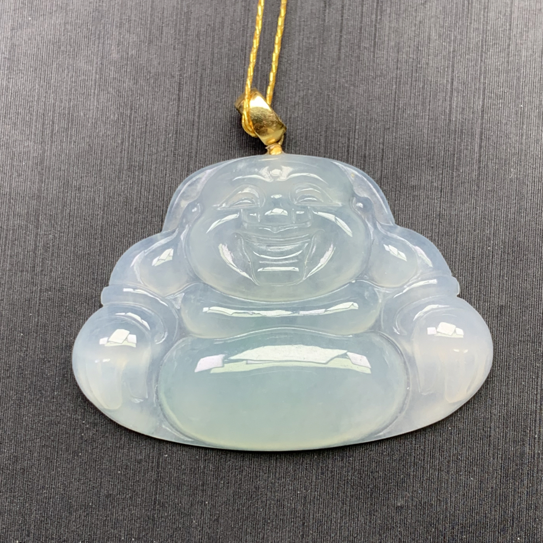 天然缅甸翡翠A货 18k金镶嵌冰胶佛公