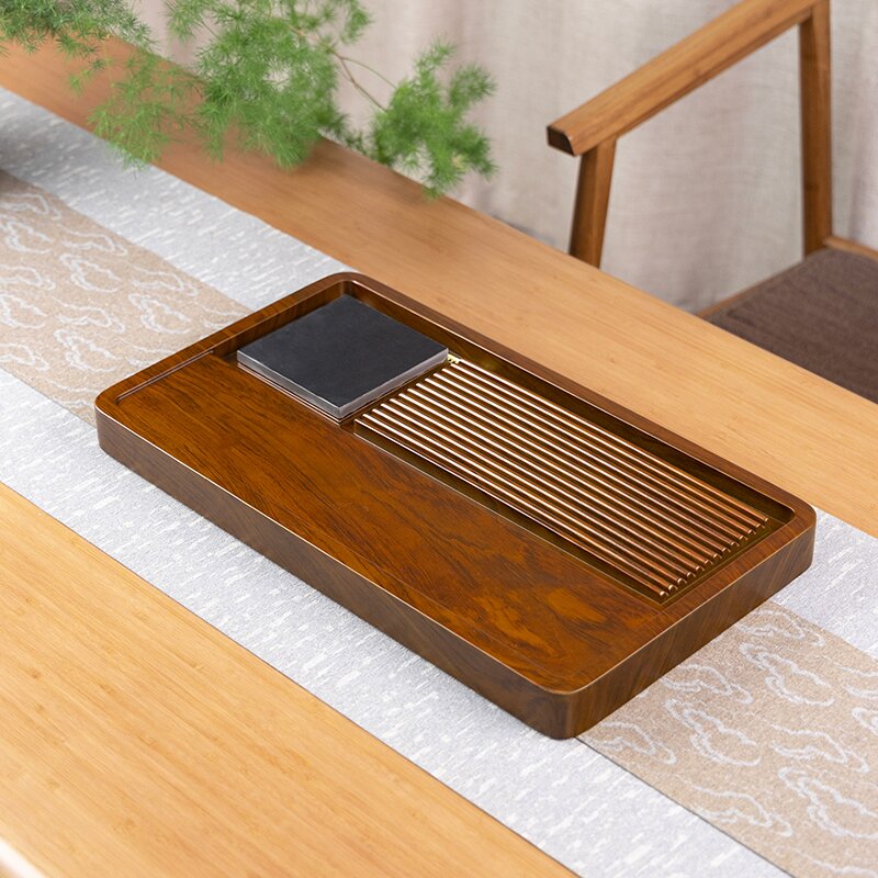 纳福50*28*4cm【黄棕色】25款实木茶盘办公室简约功夫茶具家用客厅
