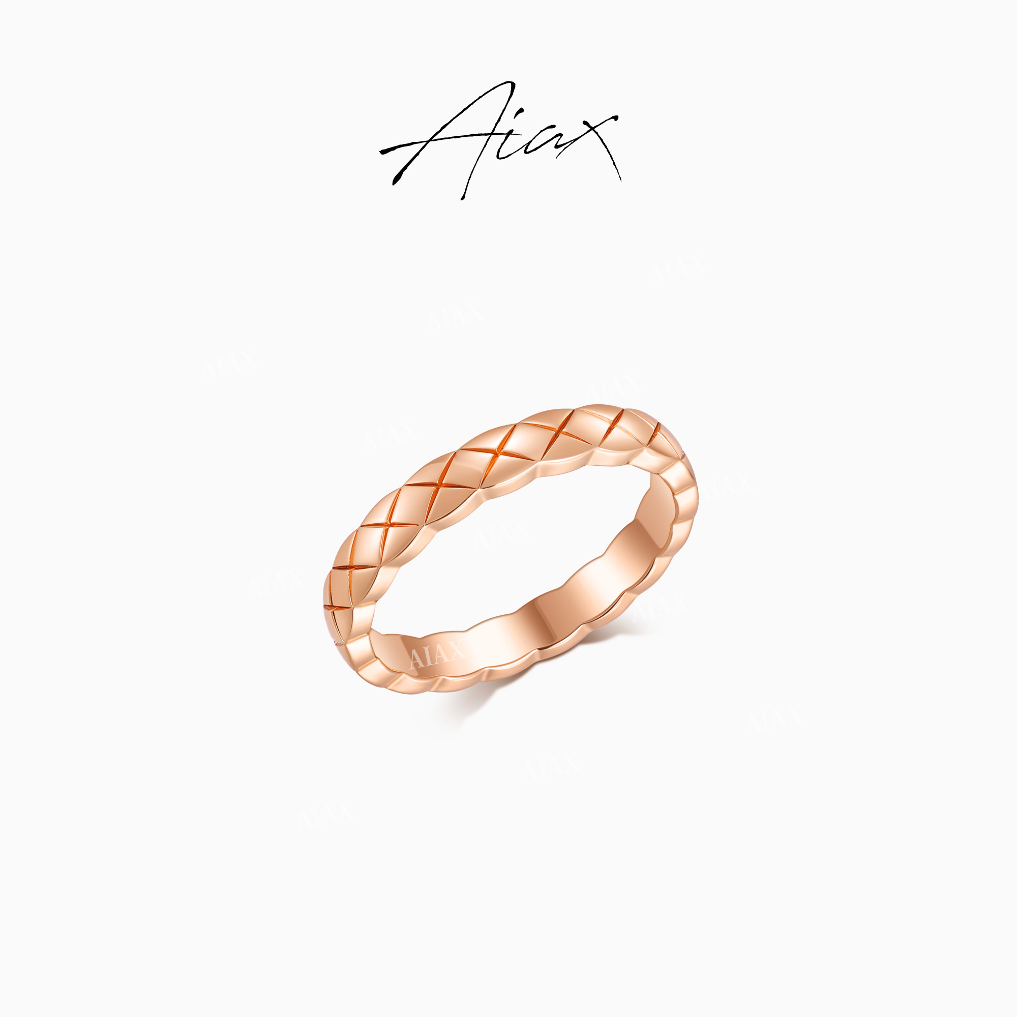 AIAX  镀K金 轻奢时尚设计师百搭个性简约经典菱格纹戒指TSS7412