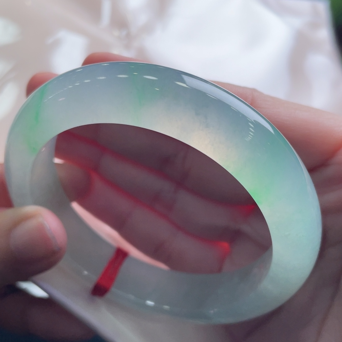 翡翠未镶嵌手镯55.2冰绿 起光 