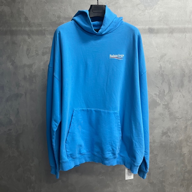 未使用 Balenciaga/巴黎世家 蓝色logo印花字母连帽卫衣/s码