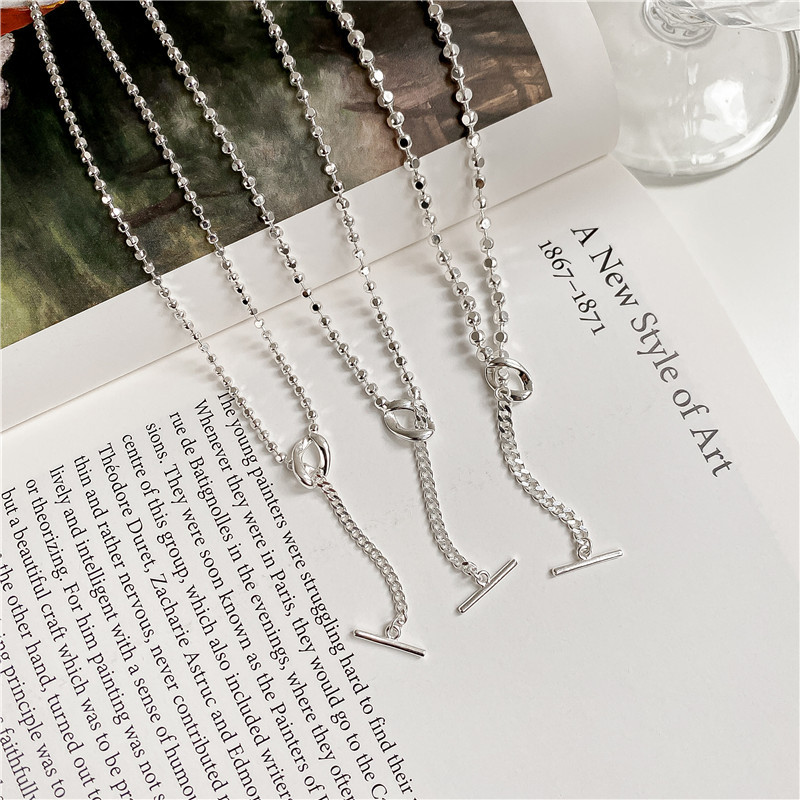 坠链均925银 韩版OT扣闪珠项链博主款吊坠搭配裸链银项链简约